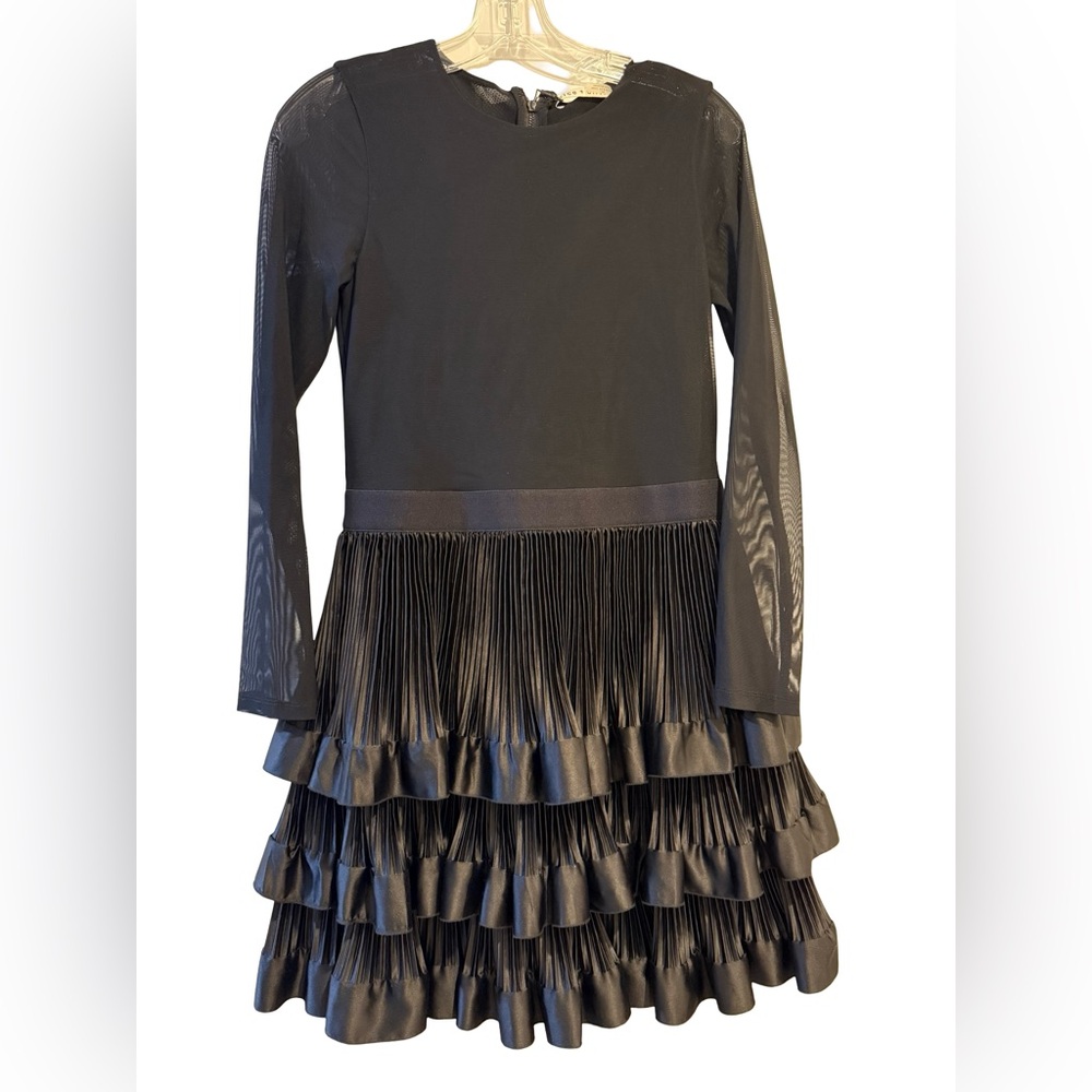 Alice & Olivia Mesh Sleeve Satin Ruffle Dress- NWT